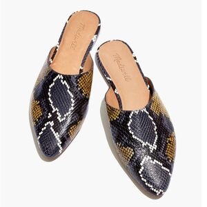 MADEWELL Remi Mules‎ Snake Embossed Leather Slide On Shoes Women's Sz 8 Graphite